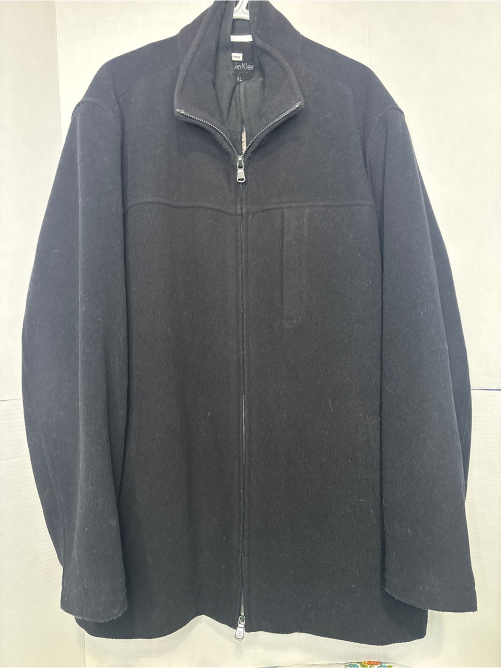 Calvin Klein Men’s Black Wool Blend Full-Zip Double Zip Winter Pea Coat Jacket